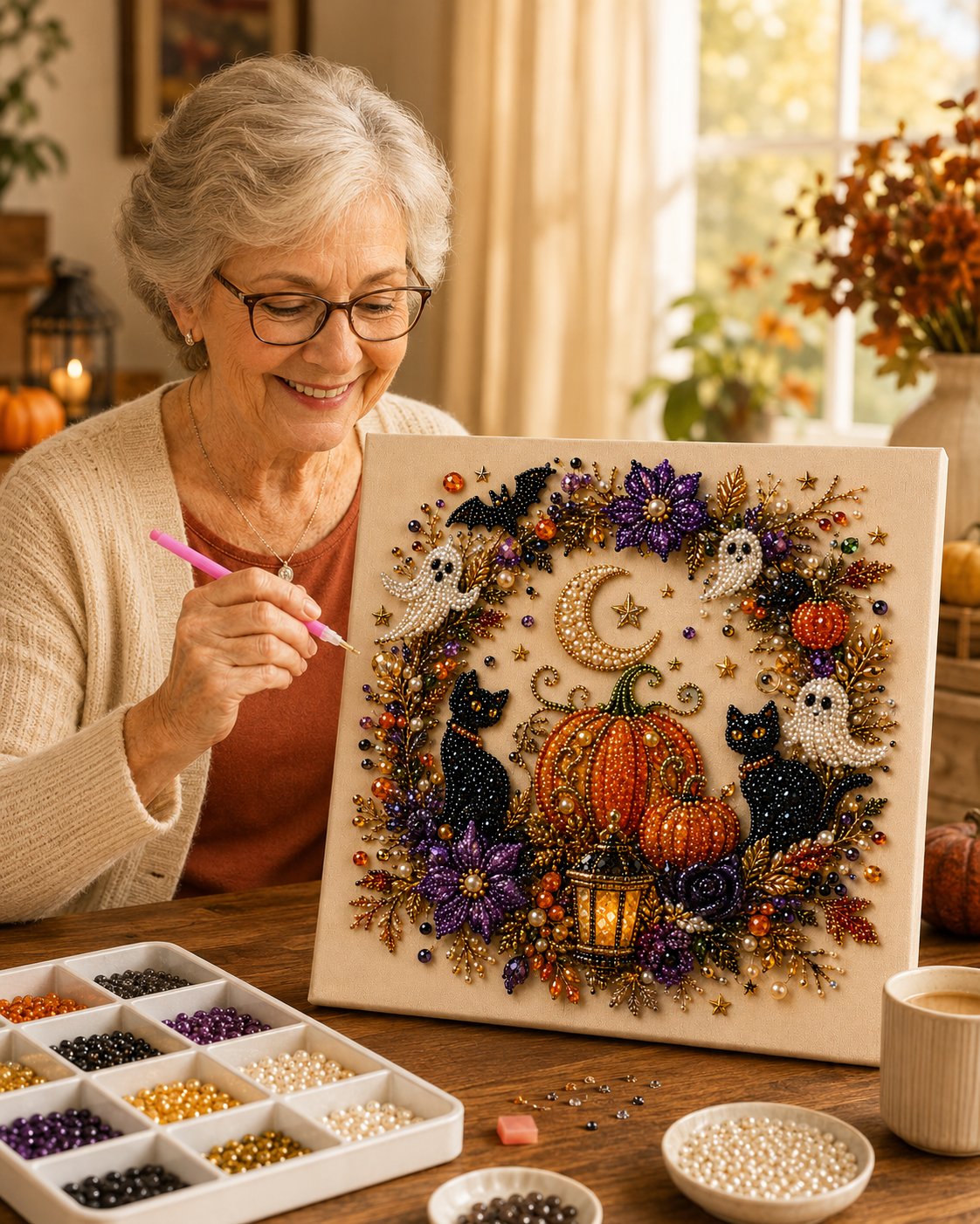 ๐ฅ Last Day 50% OFF โ ๐ปโจ Halloween Pearl Art DIY Kit โ Turn Tiny Pearls into Spooky-Cute Magic