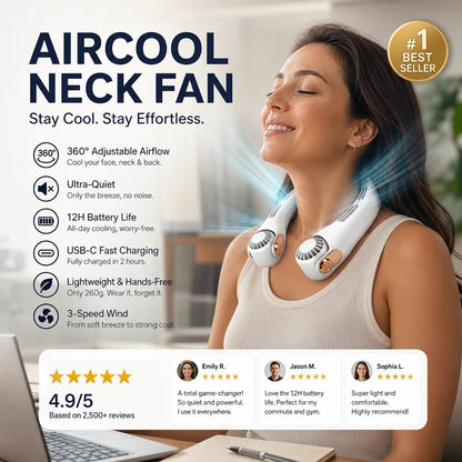 2026 Upgraded Neck Cooling Fan – Ultra-Quiet 360° Adjustable Hands-Free Wearable Fan