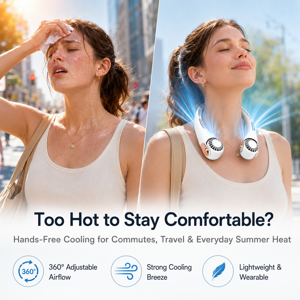 2026 Upgraded Neck Cooling Fan – Hands-Free, Ultra-Quiet & 180° Adjustable