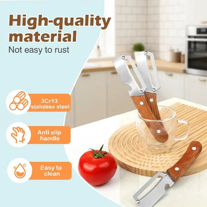 Multi-Functional Stainless Steel Vegetable & Fruit Peeler with Wooden Handle and Bottle Opener