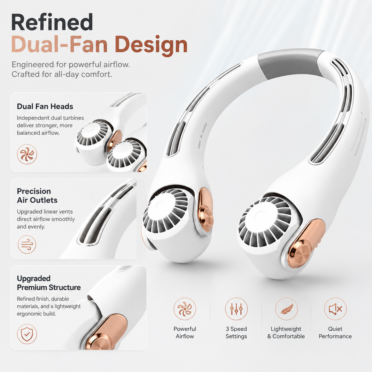 2026 Upgraded Neck Cooling Fan – Hands-Free, Ultra-Quiet & 180° Adjustable