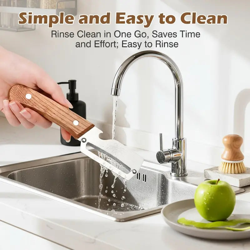 Multi-Functional Stainless Steel Vegetable & Fruit Peeler with Wooden Handle and Bottle Opener