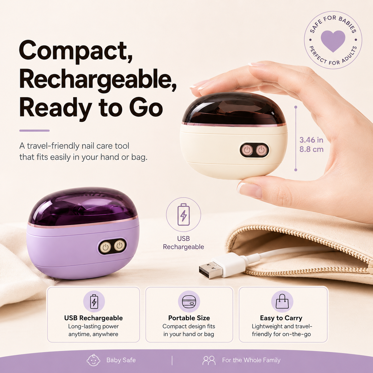 2-in-1 Electric Nail Clipper & Polisher with LED Light & Nail Catcher