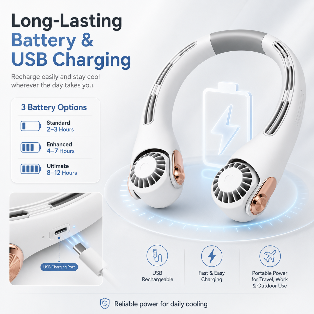 2026 Upgraded Neck Cooling Fan – Hands-Free, Ultra-Quiet & 180° Adjustable
