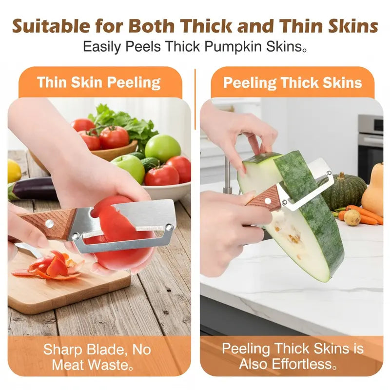 Multi-Functional Stainless Steel Vegetable & Fruit Peeler with Wooden Handle and Bottle Opener