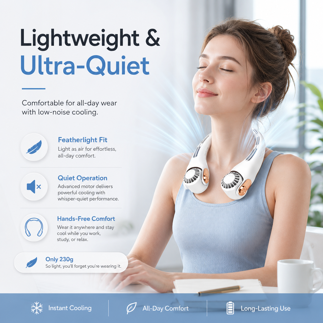 2026 Upgraded Neck Cooling Fan – Hands-Free, Ultra-Quiet & 180° Adjustable