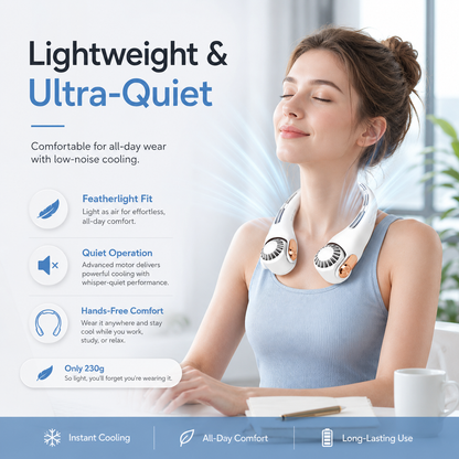 2026 Upgraded Neck Cooling Fan – Hands-Free, Ultra-Quiet & 180° Adjustable