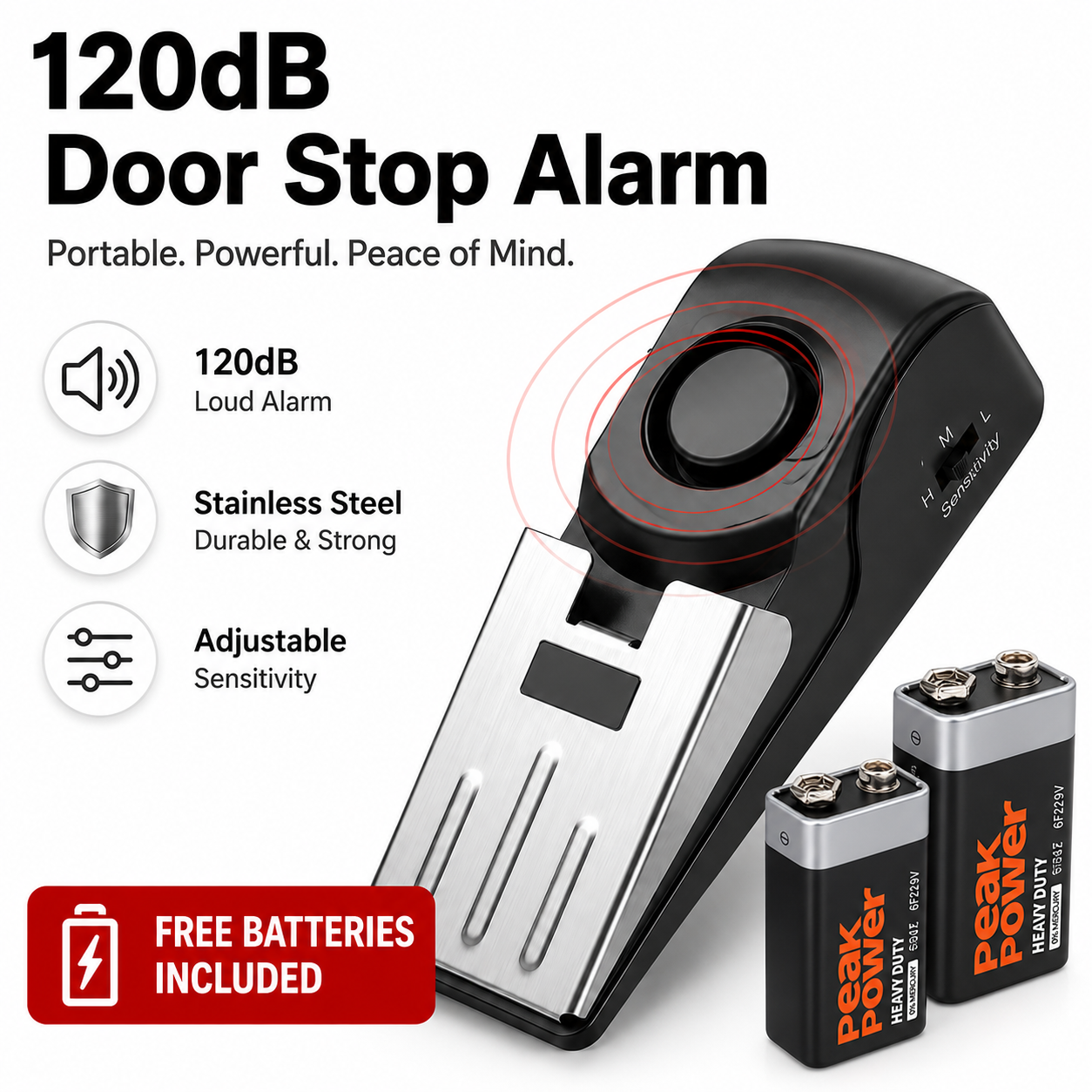 🔥Limited time special offer, Buy 1 Get 1 Free🔥120dB Portable Door Stop Alarm for Home, Hotel & Travel