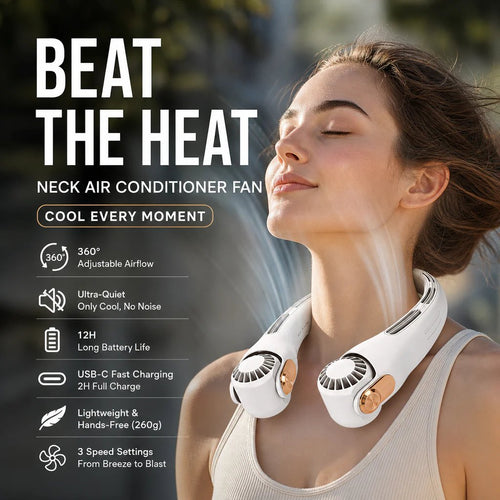 2026 Upgraded Neck Cooling Fan – Ultra-Quiet 360° Adjustable Hands-Free Wearable Fan