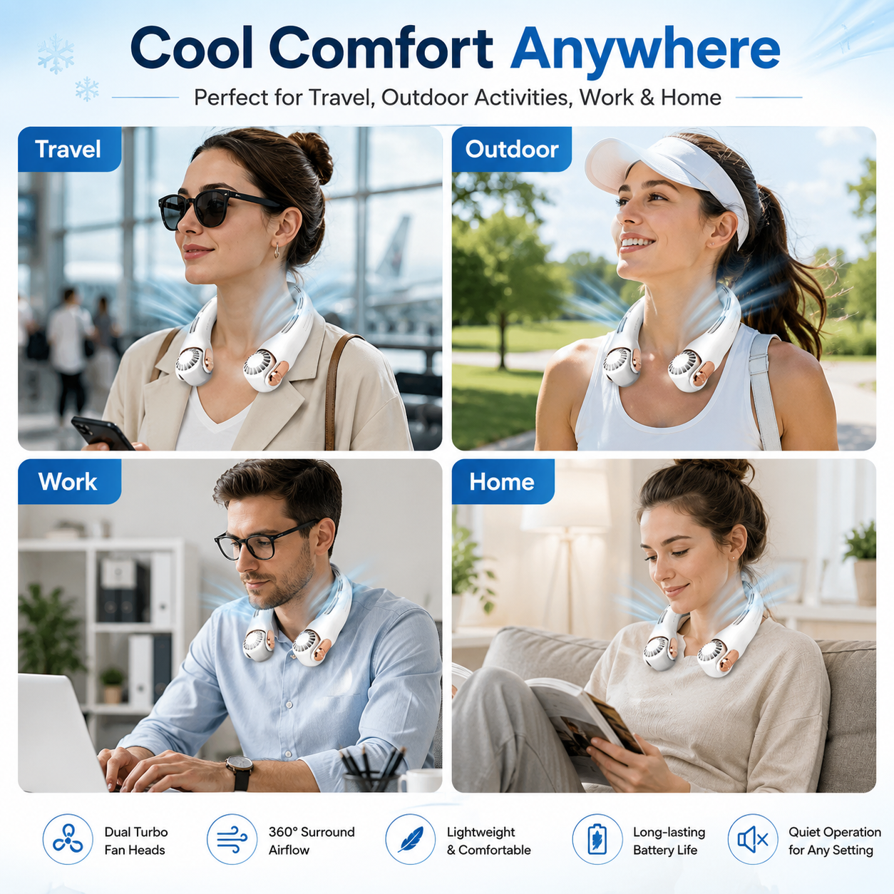 2026 Upgraded Neck Cooling Fan – Hands-Free, Ultra-Quiet & 180° Adjustable