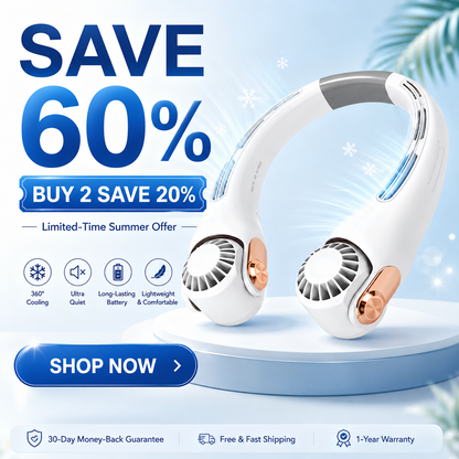 2026 Upgraded Neck Cooling Fan – Hands-Free, Ultra-Quiet & 180° Adjustable